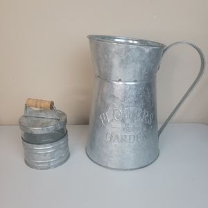 Metal jar 8.5" high, and 3.5" metal candle holder.